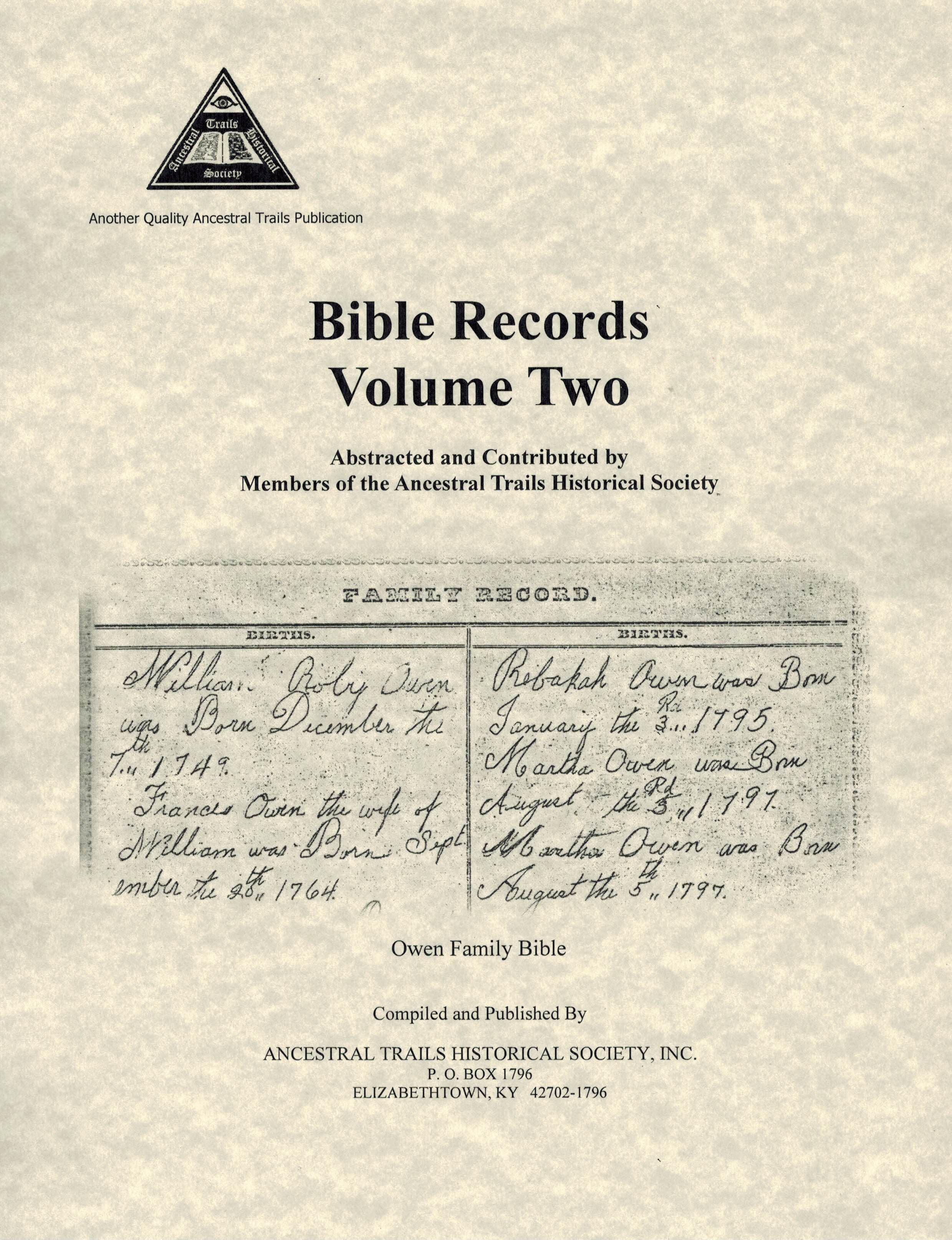 BIBLE RECORDS, VOLUME TWO | Ancestral Trails Historical Society